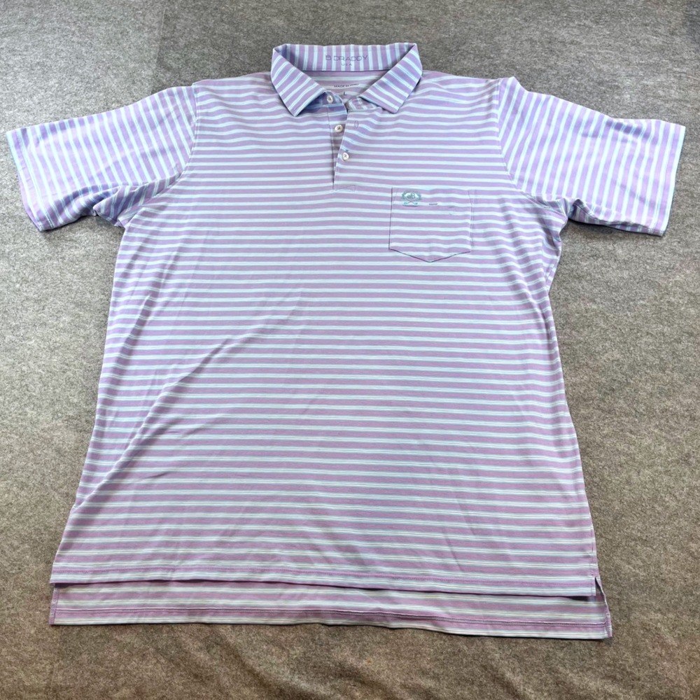 B. Draddy Mens Striped Polo Shirt Purple Lavender Large Golf Preppy Luxury L